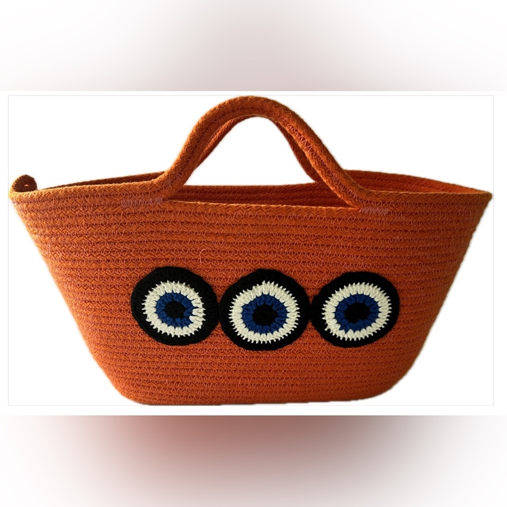 Women’s Orange Woven Tote Bag with Eye Design, NWOT